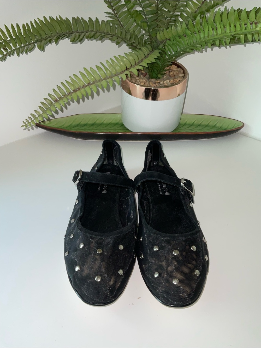 Jeffrey Campbell for Anthropologie Black Studded Mesh Mary Jane Flats